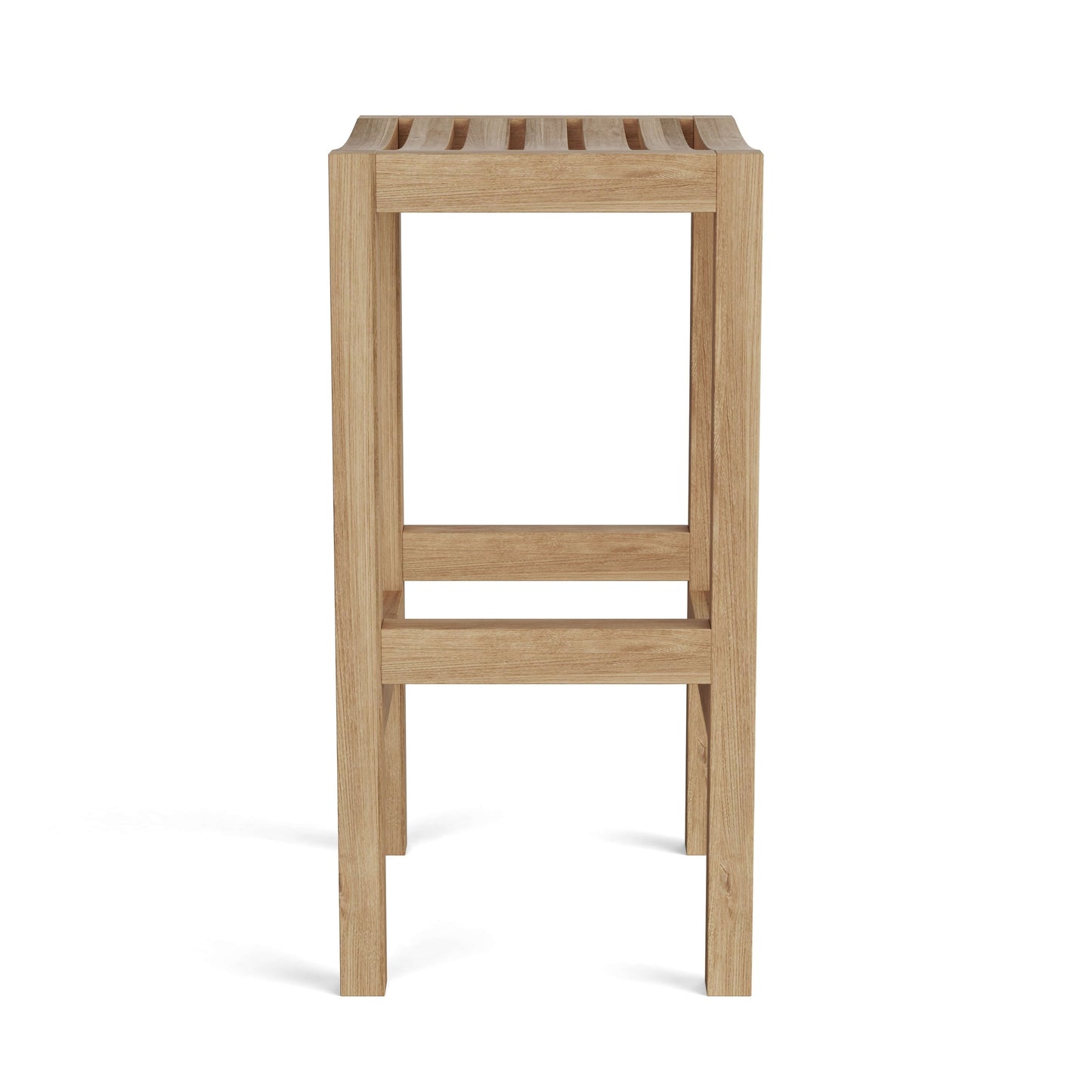 Wooden stool with slatted seat on a white background