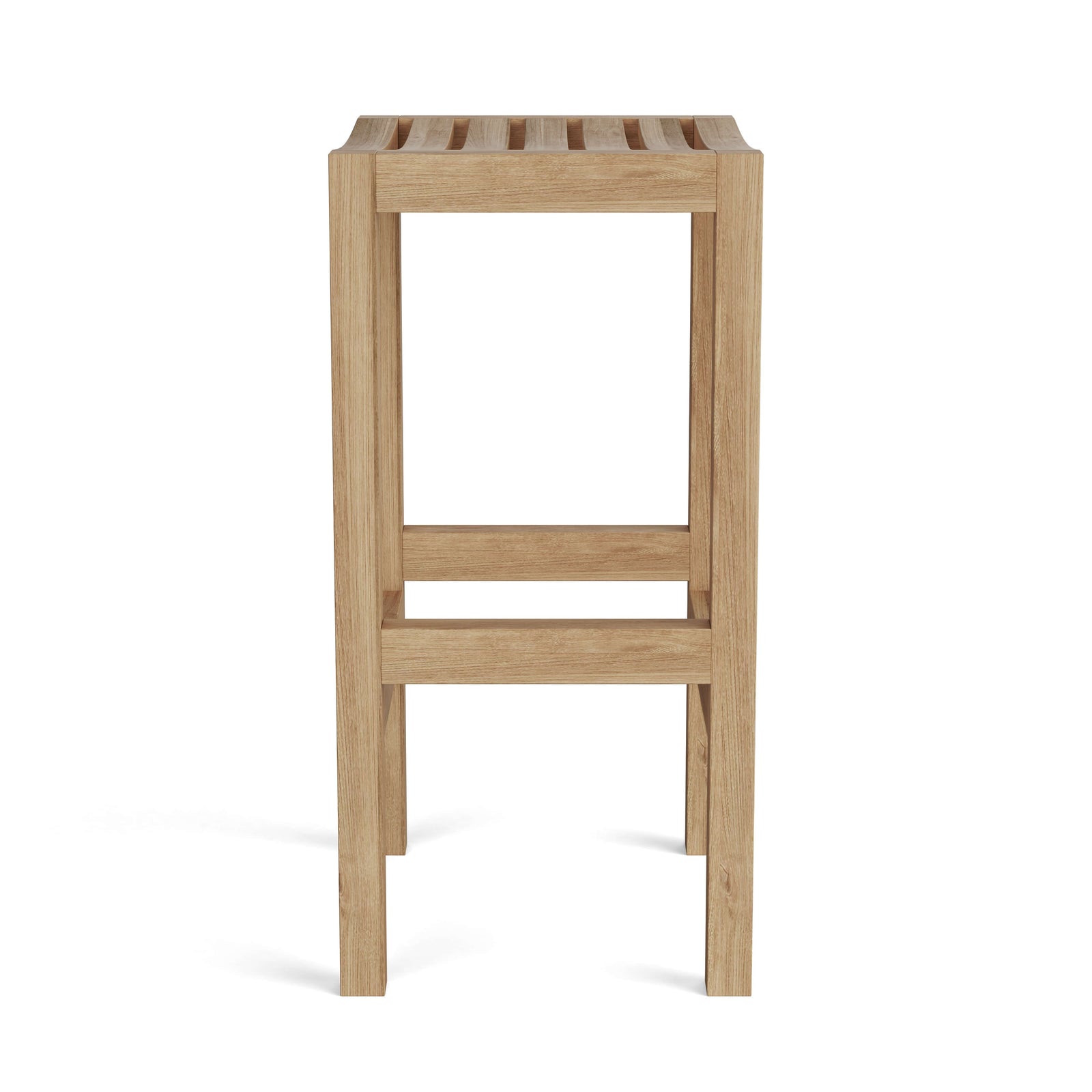 Wooden stool with slatted seat on a white background