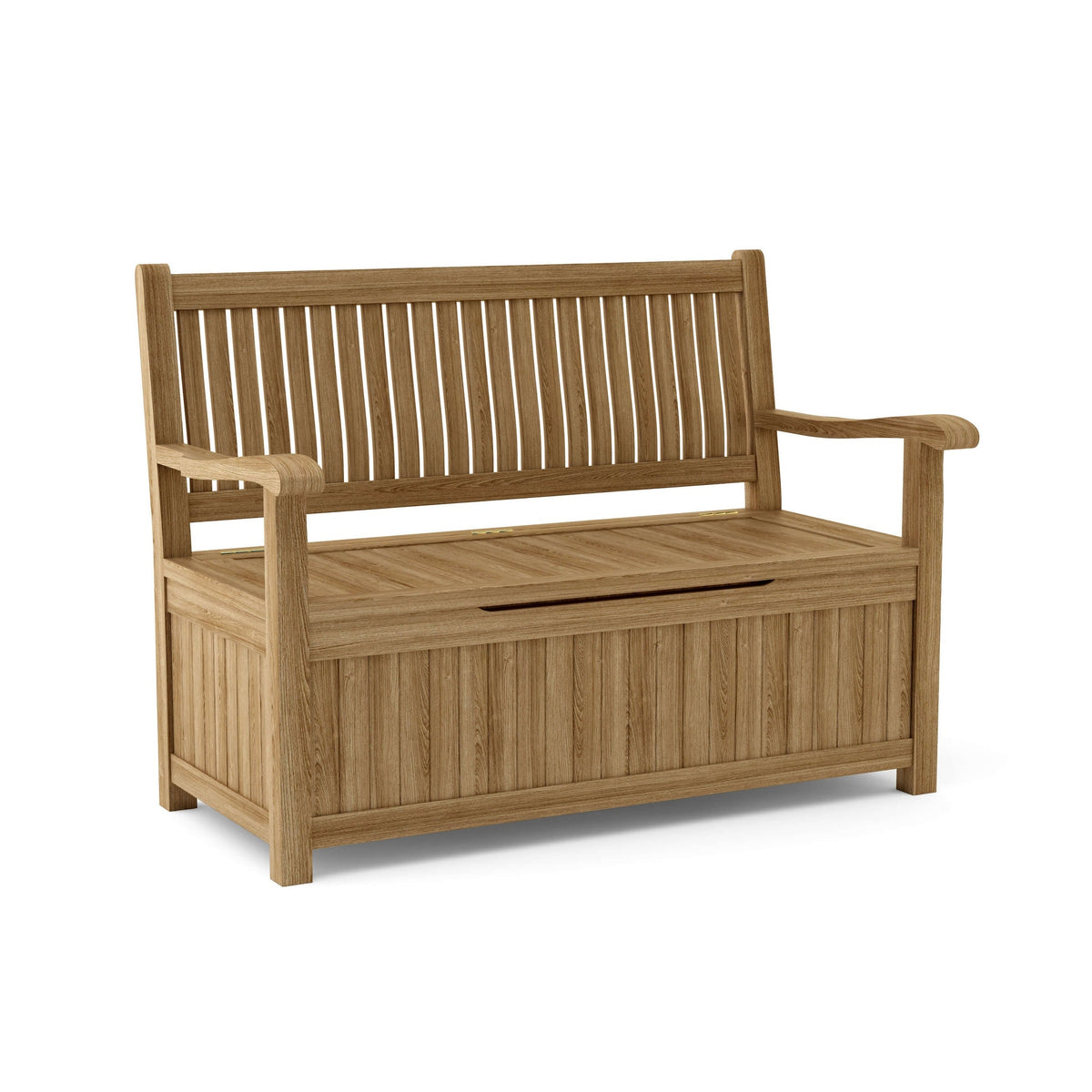 Wooden bench with storage compartment on a white background