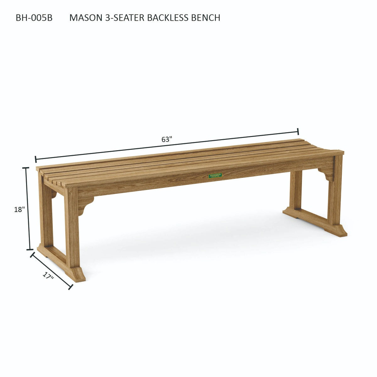 Wooden bench with dimensions on a white background