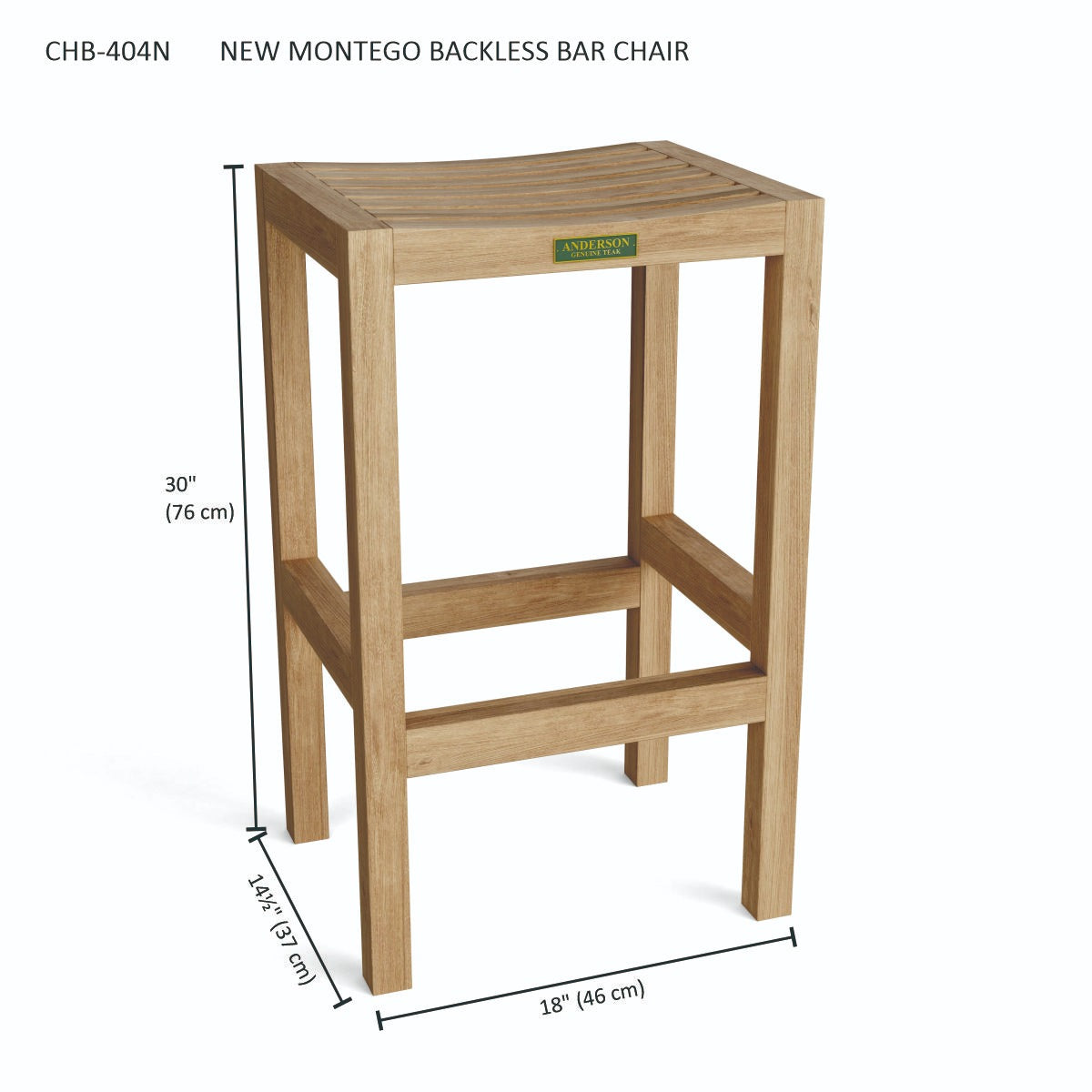 Wooden bar chair with dimensions on a white background
