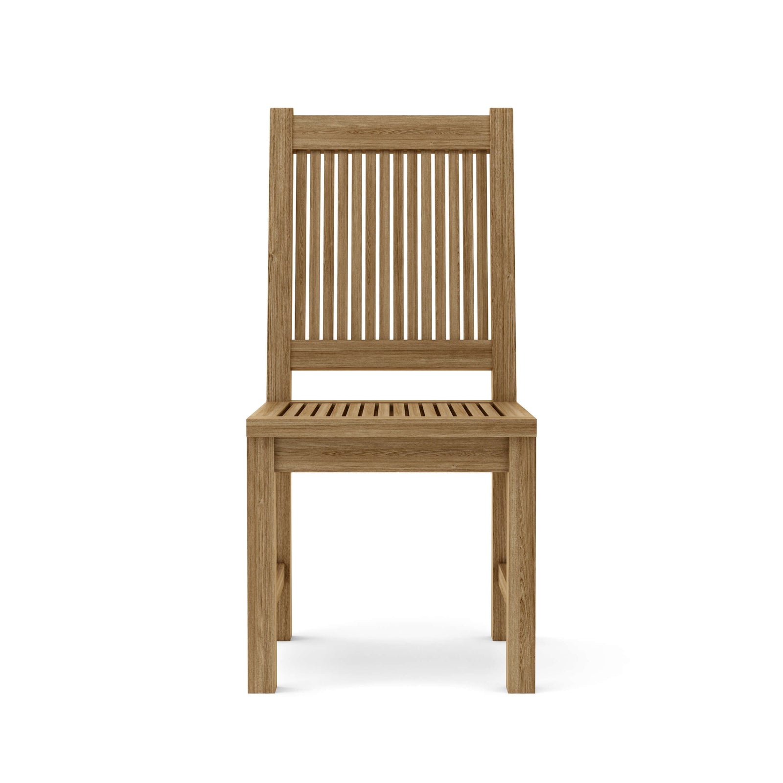 Wooden chair with slatted back on a white background