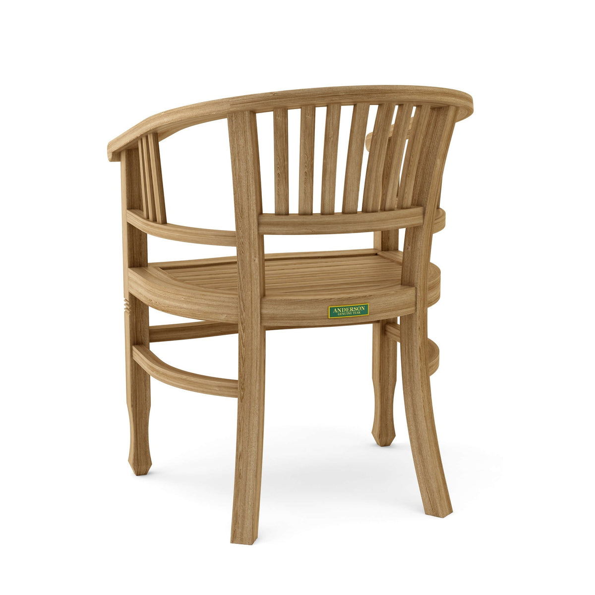 Wooden chair with a visible brand label on a white background