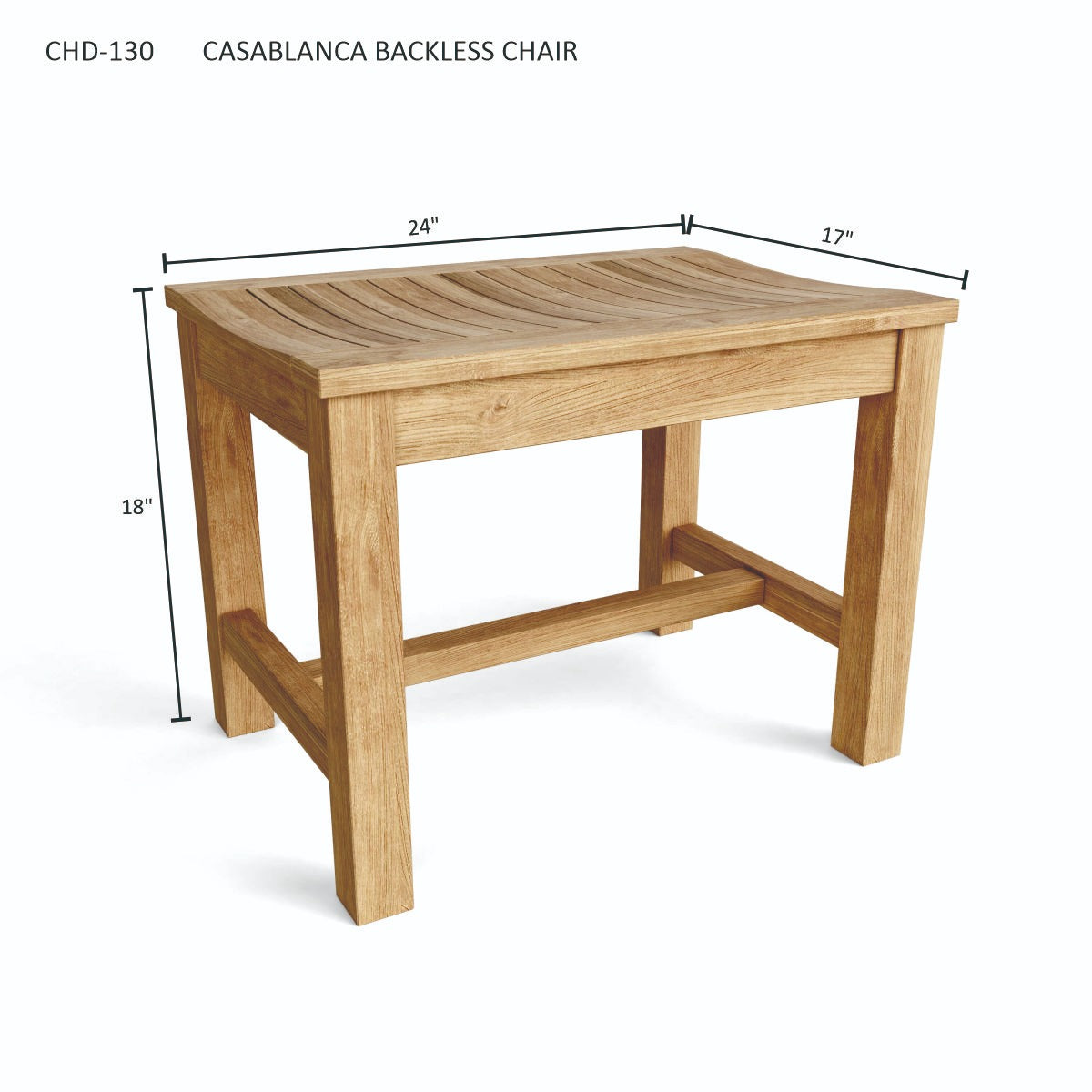 Wooden Casablanca backless chair with dimensions on a white background