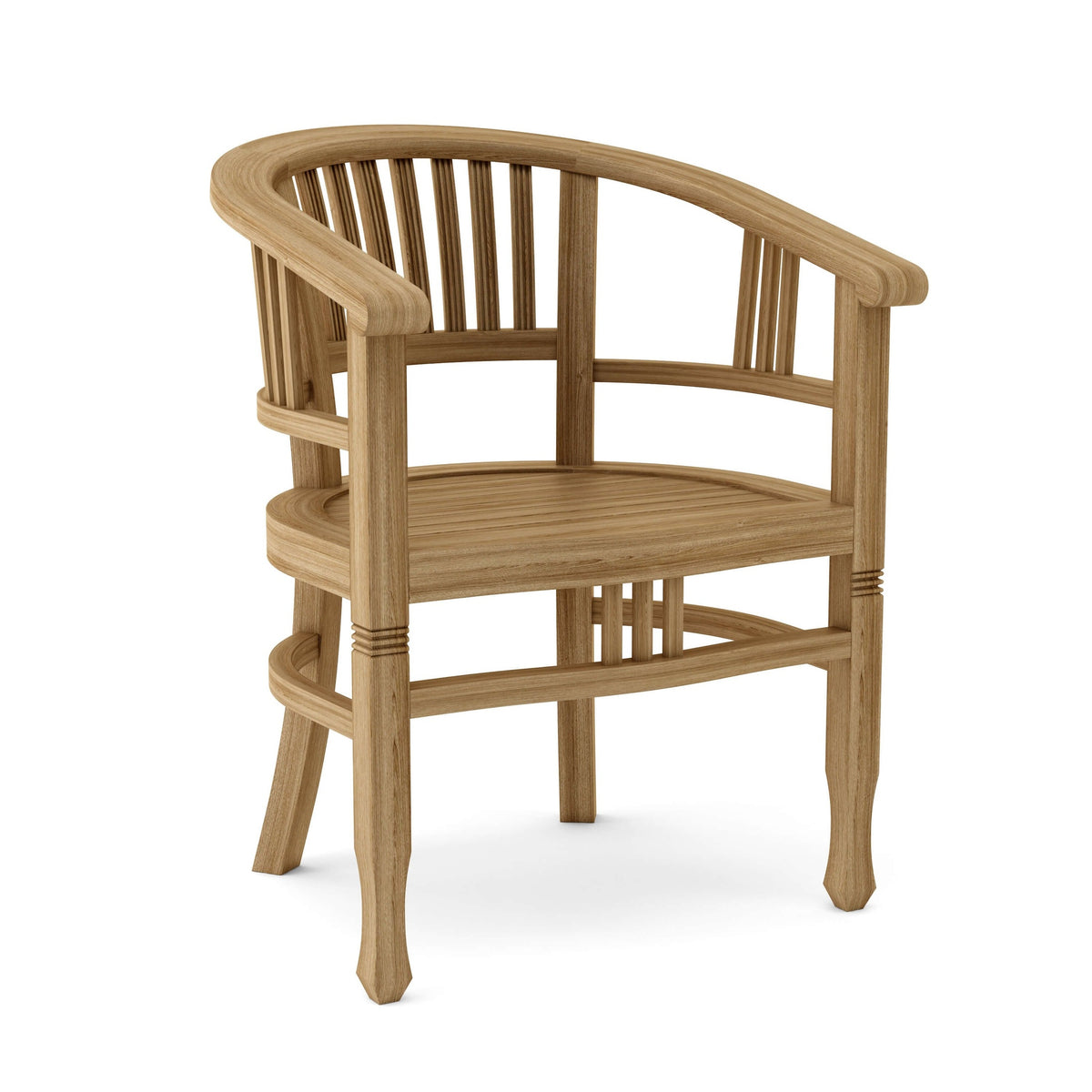Wooden chair with curved backrest and armrests on a white background