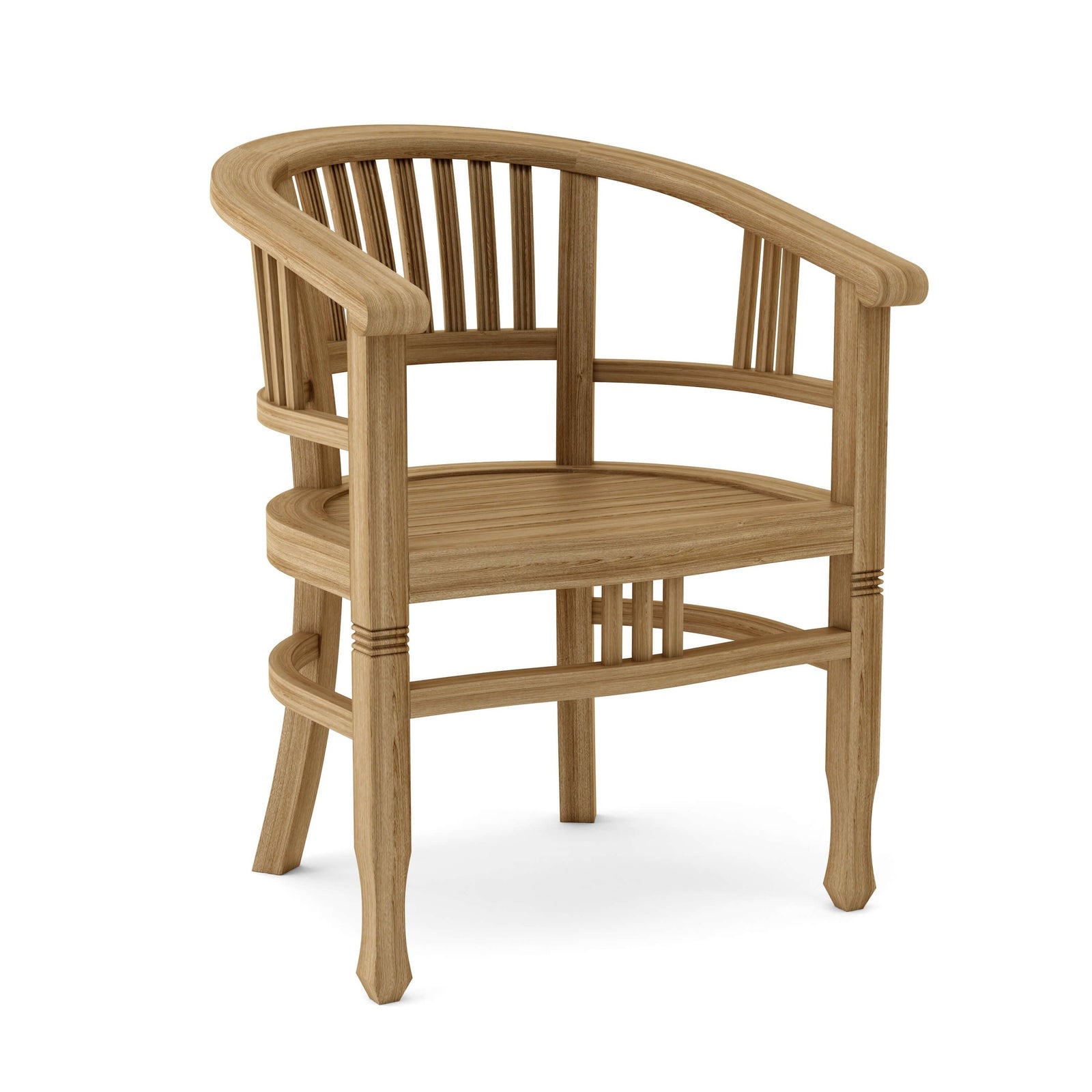 Wooden chair with curved backrest and armrests on a white background