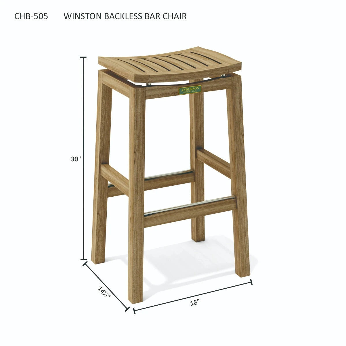 Wooden bar chair with dimensions on a white background