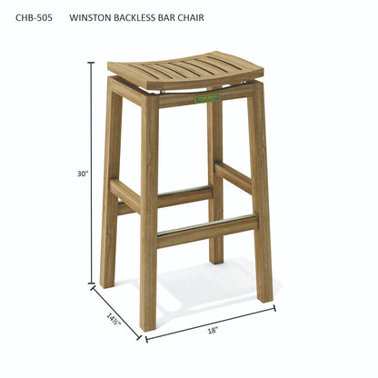 Wooden bar chair with dimensions on a white background