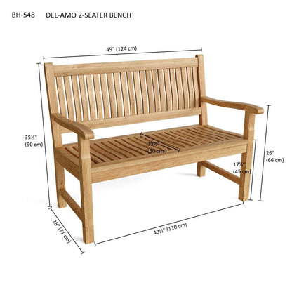 Wooden bench with dimensions labeled on a white background