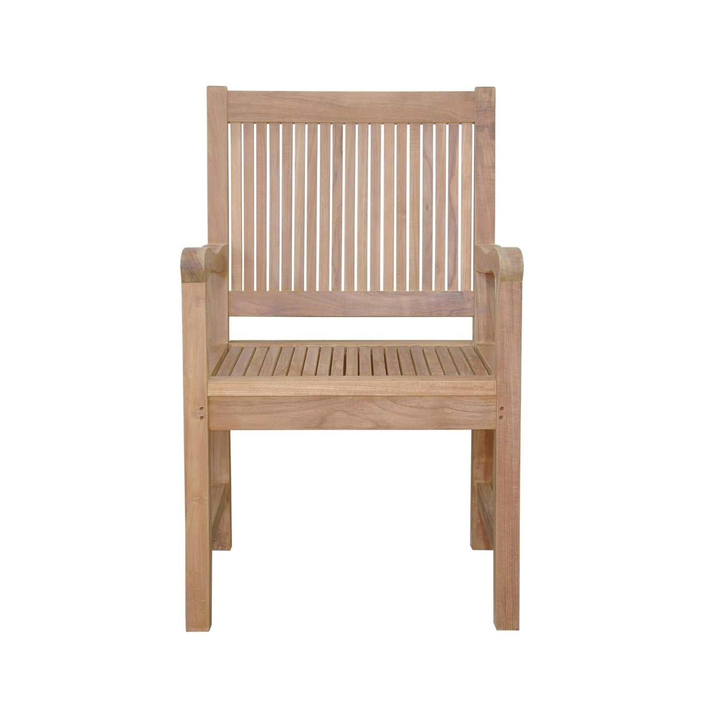 Wooden chair with slatted design on a white background