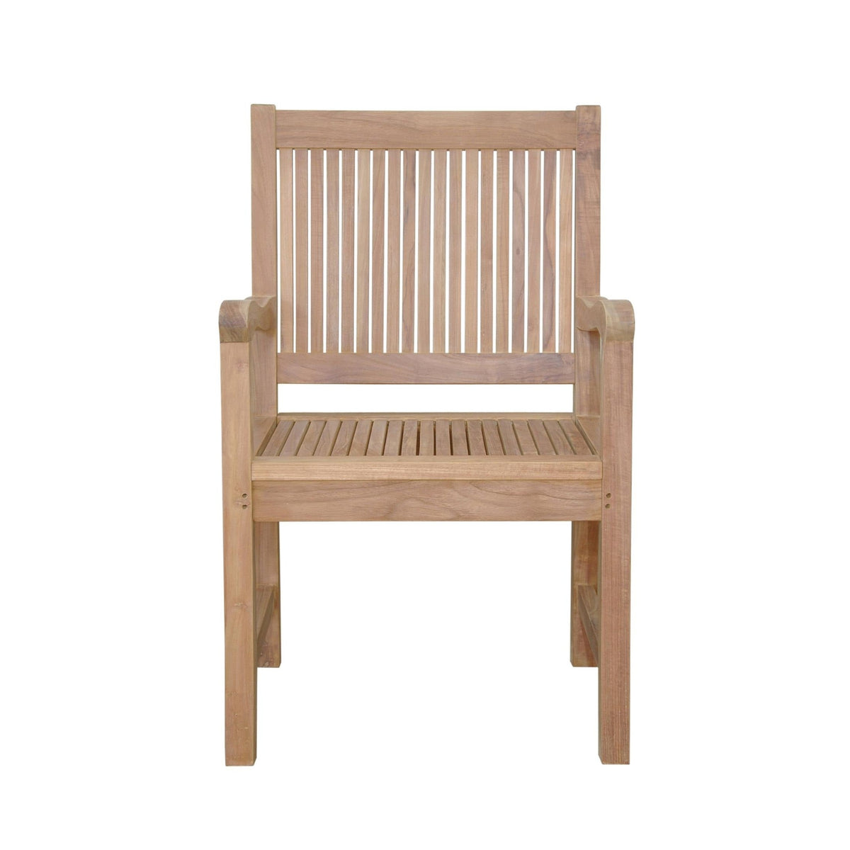 Wooden chair with slatted design on a white background