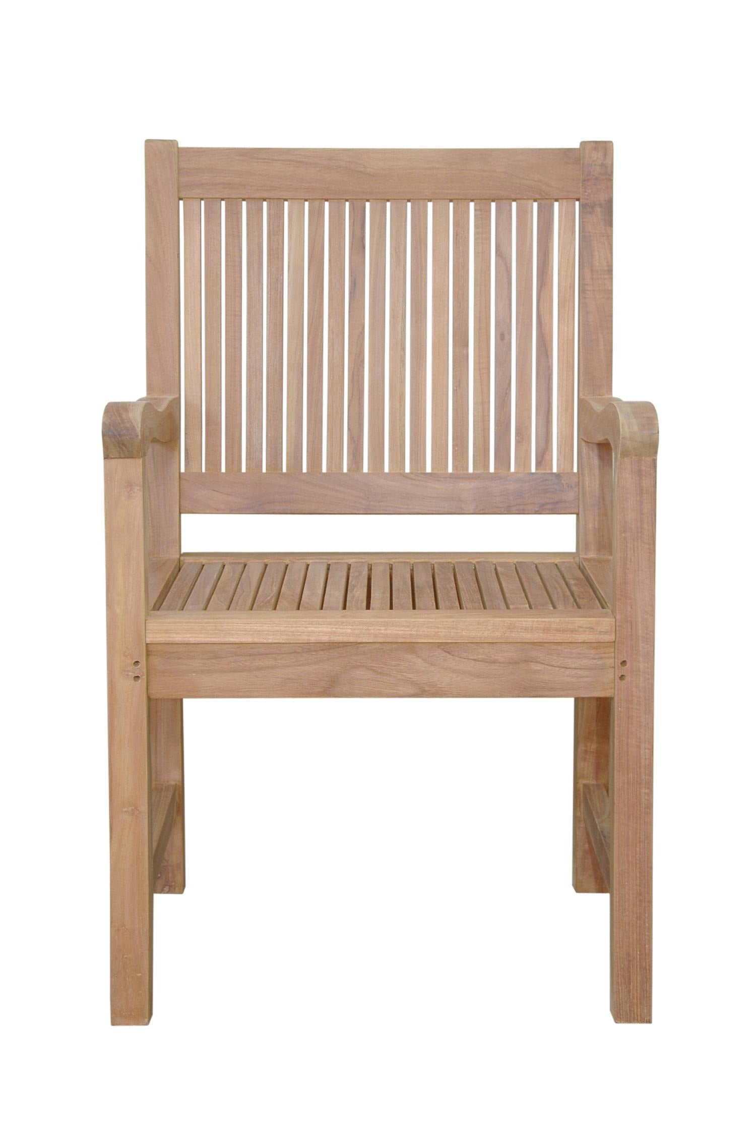Wooden chair with slatted design on a white background