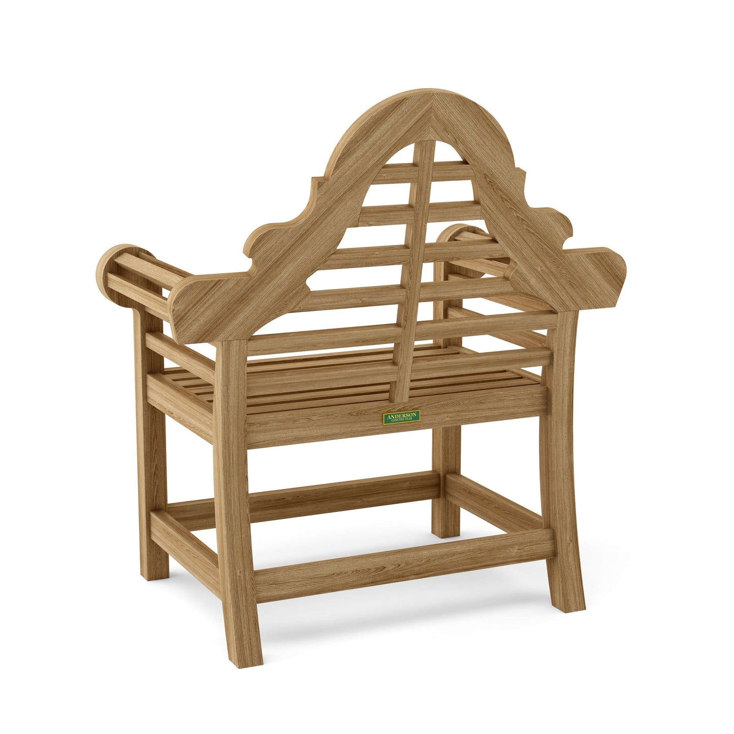 Wooden bench with lattice backrest on a white background