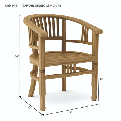 Wooden dining armchair with dimensions on a white background