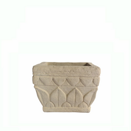 Verona Square Planter - Cast Limestone Pot with Ancient Leaf Relief