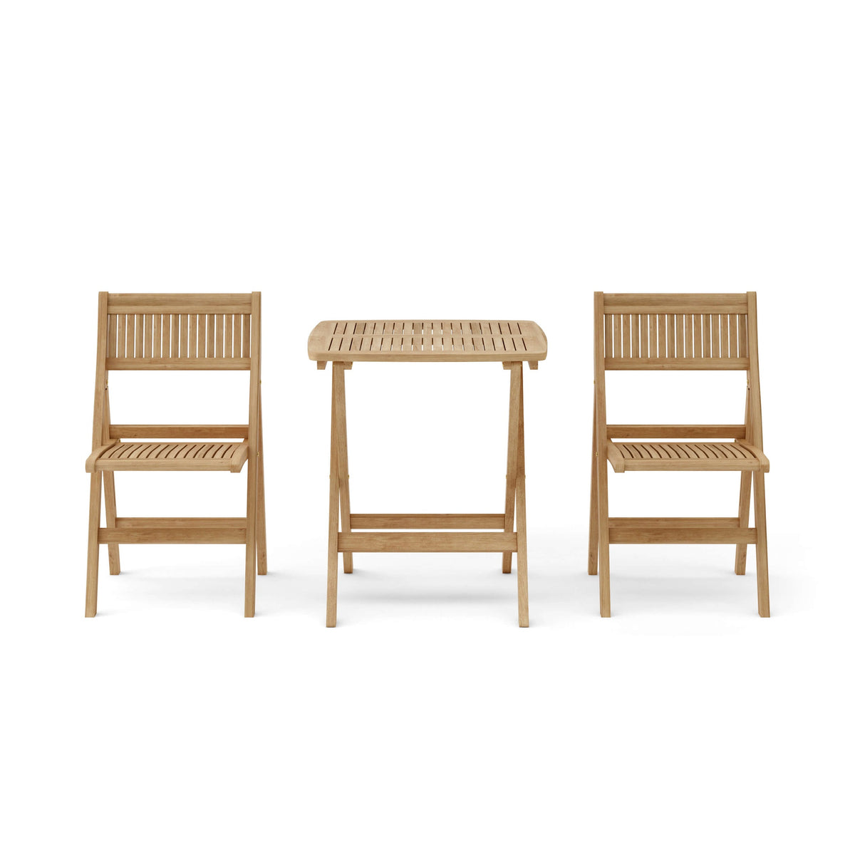 Wooden outdoor table and chairs set on a white background