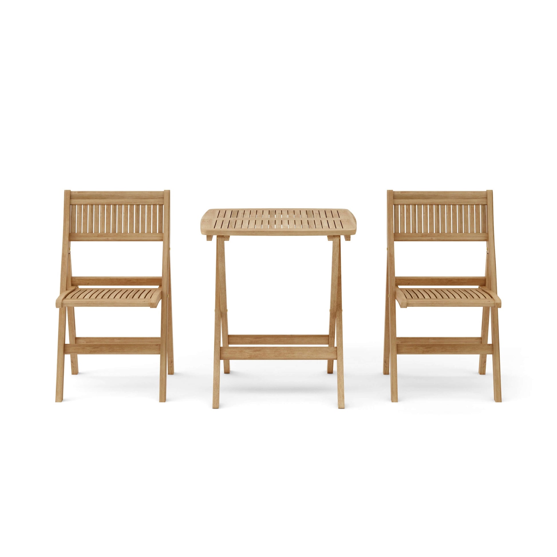 Wooden outdoor table and chairs set on a white background
