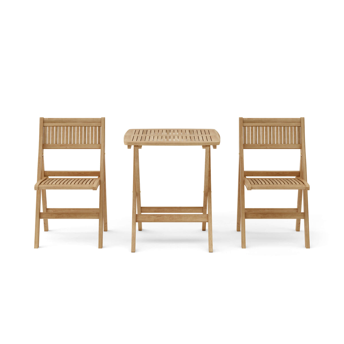 Wooden outdoor table and chairs set on a white background
