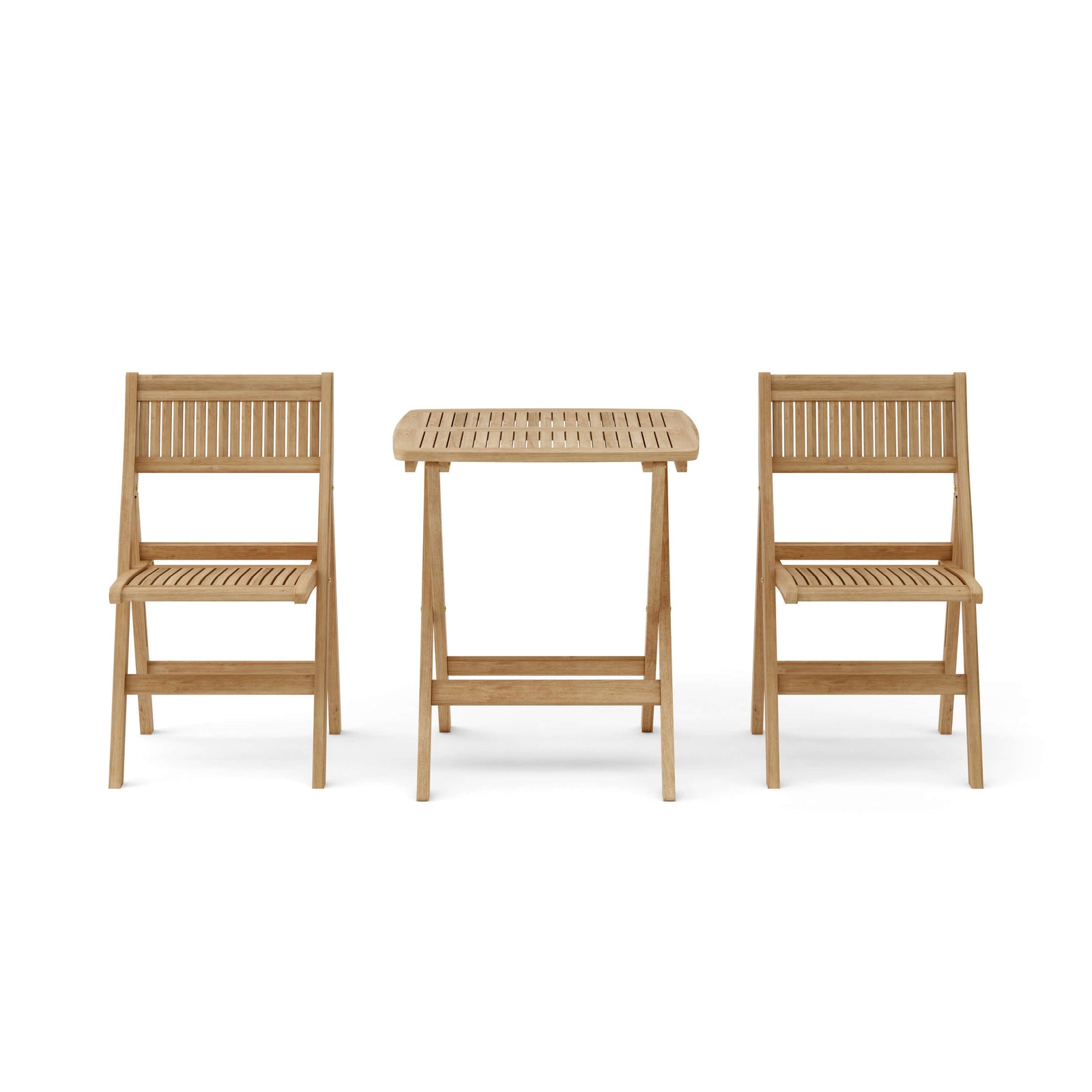 Wooden outdoor table and chairs set on a white background