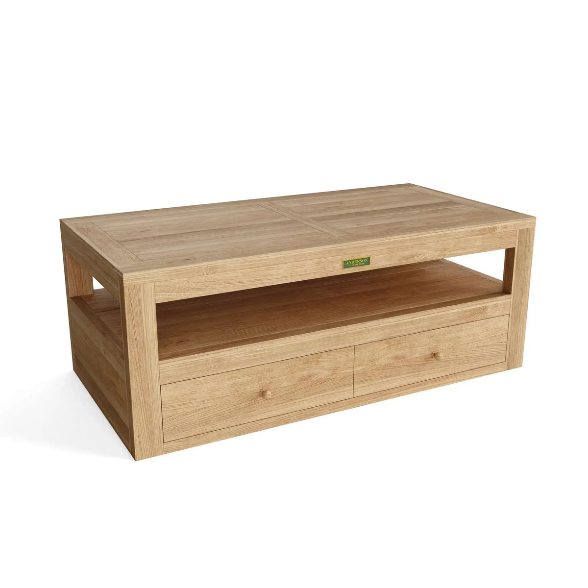 Anderson Teak Copacabana Ottoman - teak outdoor ottoman with Sunbrella cushion angled view