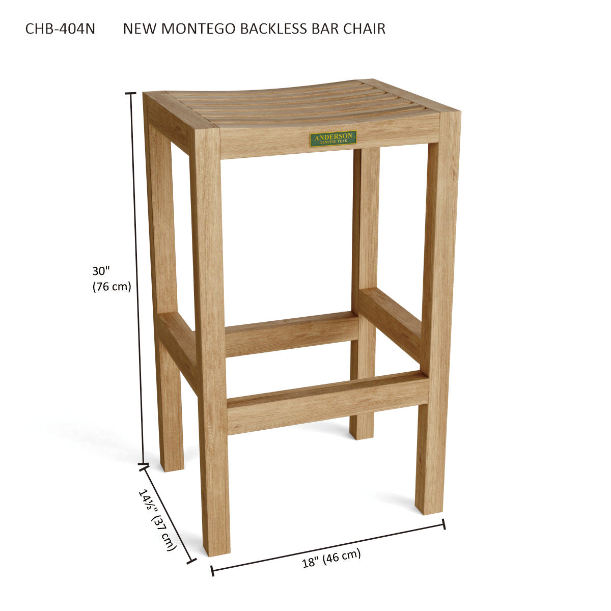 Wooden bar chair with dimensions on a white background
