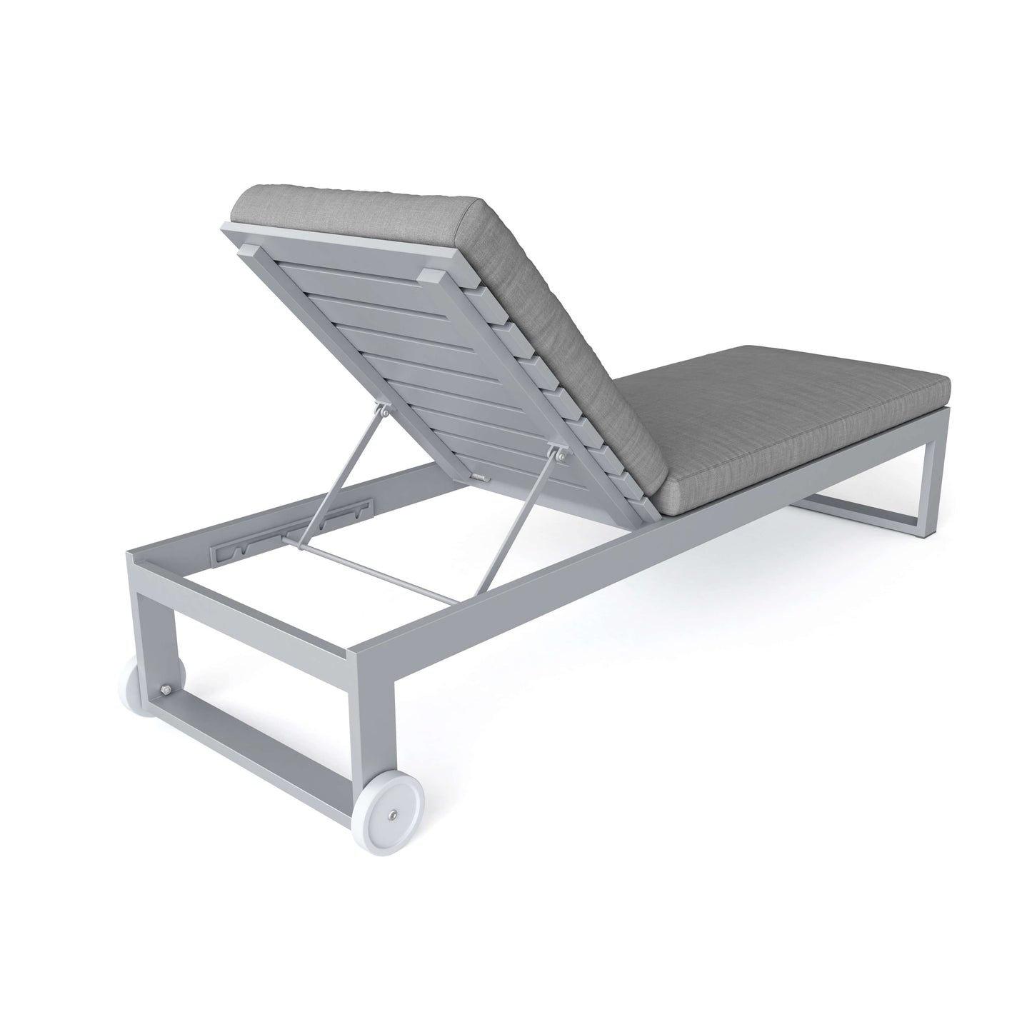 Gray lounge chair with wheels on a white background