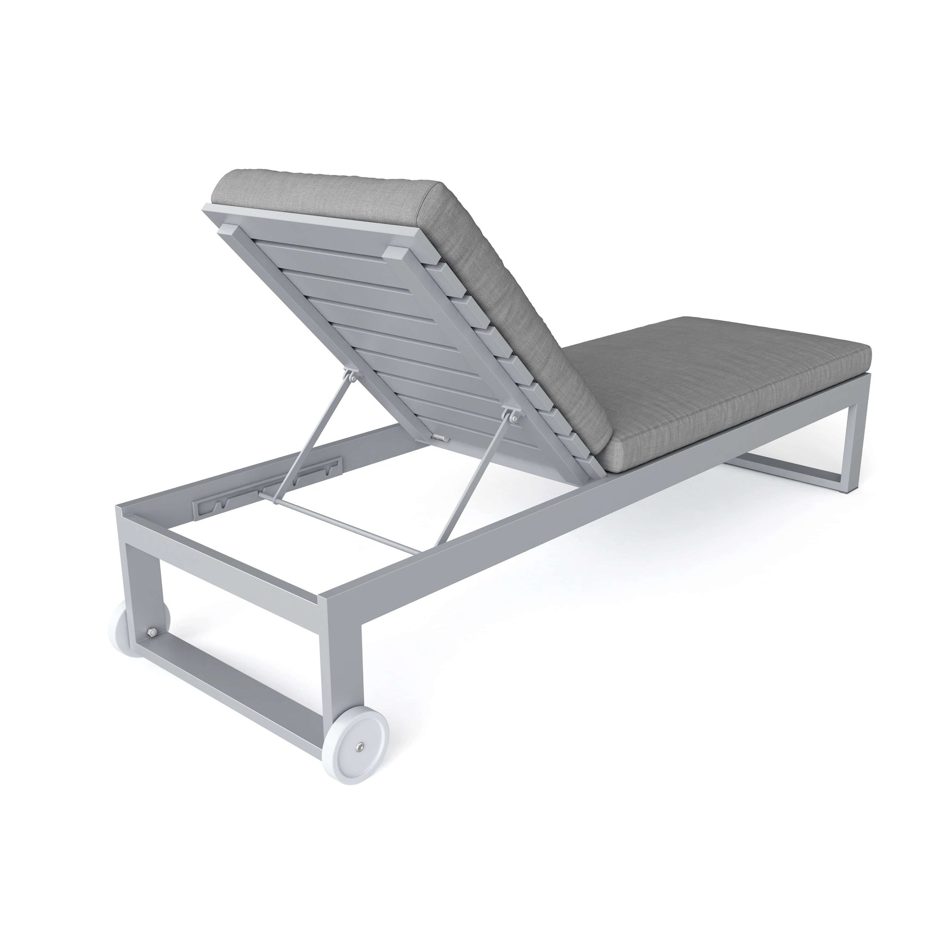 Gray lounge chair with wheels on a white background