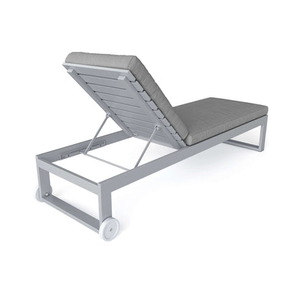 Gray lounge chair with wheels on a white background