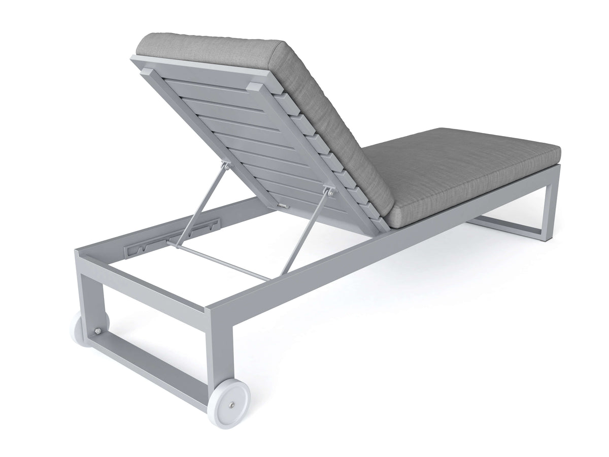 Gray lounge chair with wheels on a white background