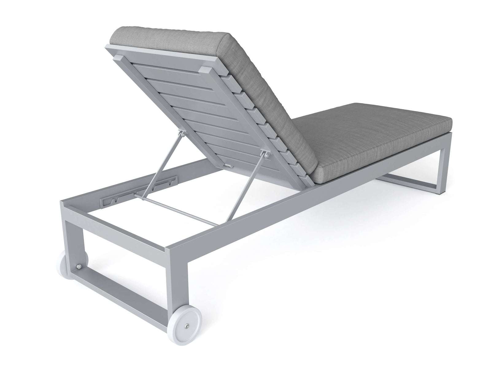Gray lounge chair with wheels on a white background