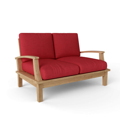Anderson Teak Brianna Deep Seating Loveseat - teak loveseat with Sunbrella cushions front view