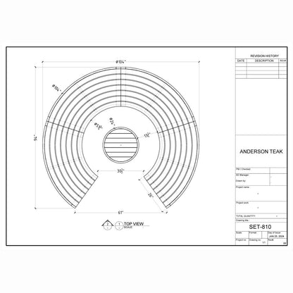 Technical drawing of a circular component with dimensions and specifications, branded 'Anderson Teak'.