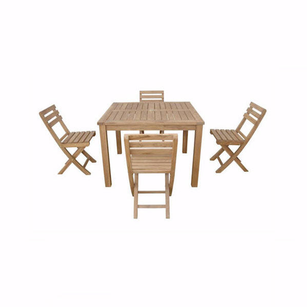 Wooden outdoor table and chairs set on a white background