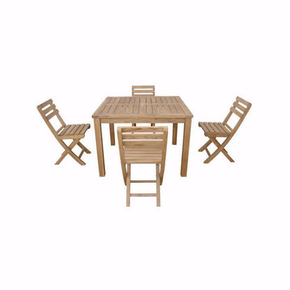 Wooden outdoor table and chairs set on a white background