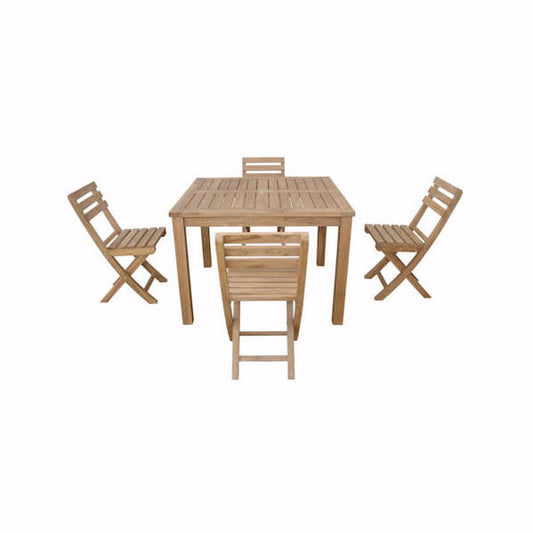 Wooden outdoor table and chairs set on a white background