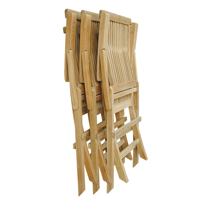 Set of wooden folding chairs stacked on a white background