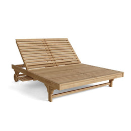 Bel-Air Double Back Teak Lounger 2-Pc Set with Brass Fittings & Wheels