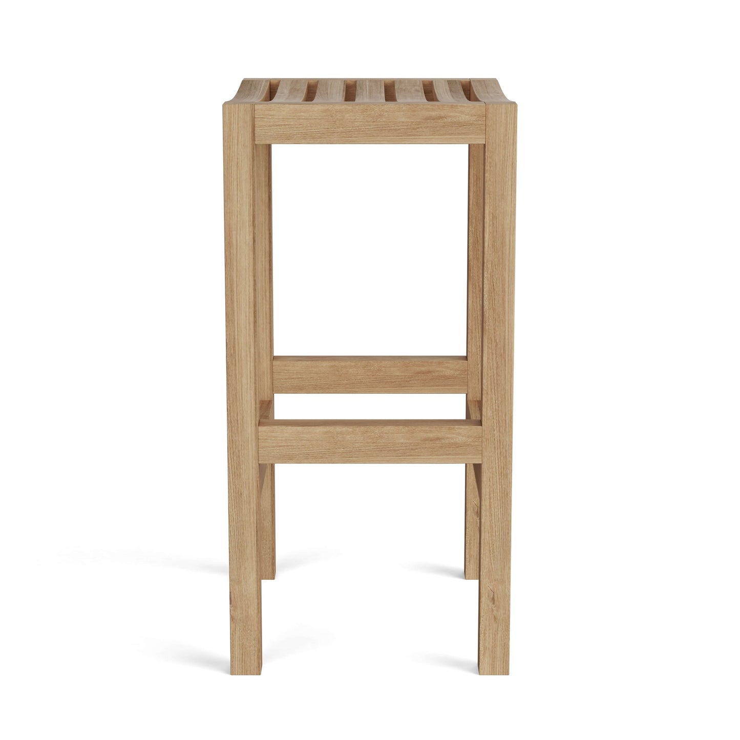 Wooden stool with slatted seat on a white background