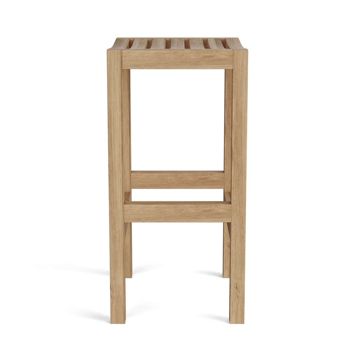 Wooden stool with slatted seat on a white background