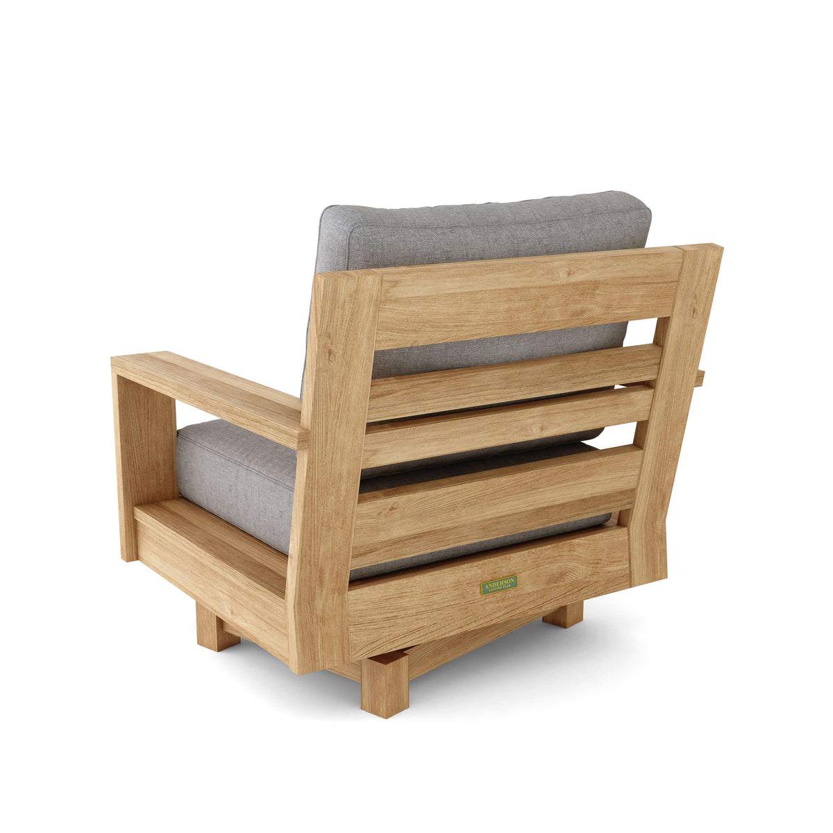 Wooden armchair with gray cushions on a white background