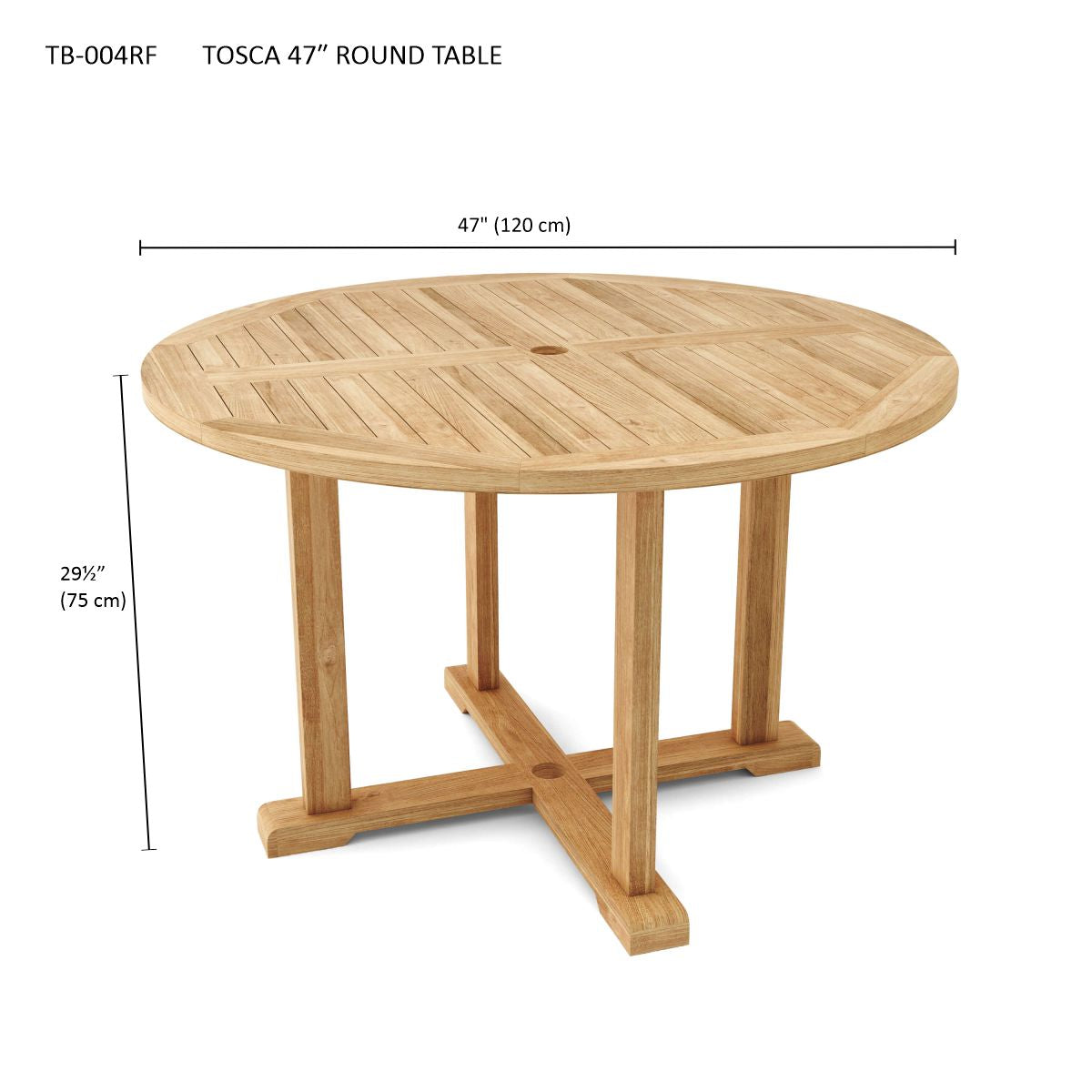 Wooden round table with dimensions on a white background