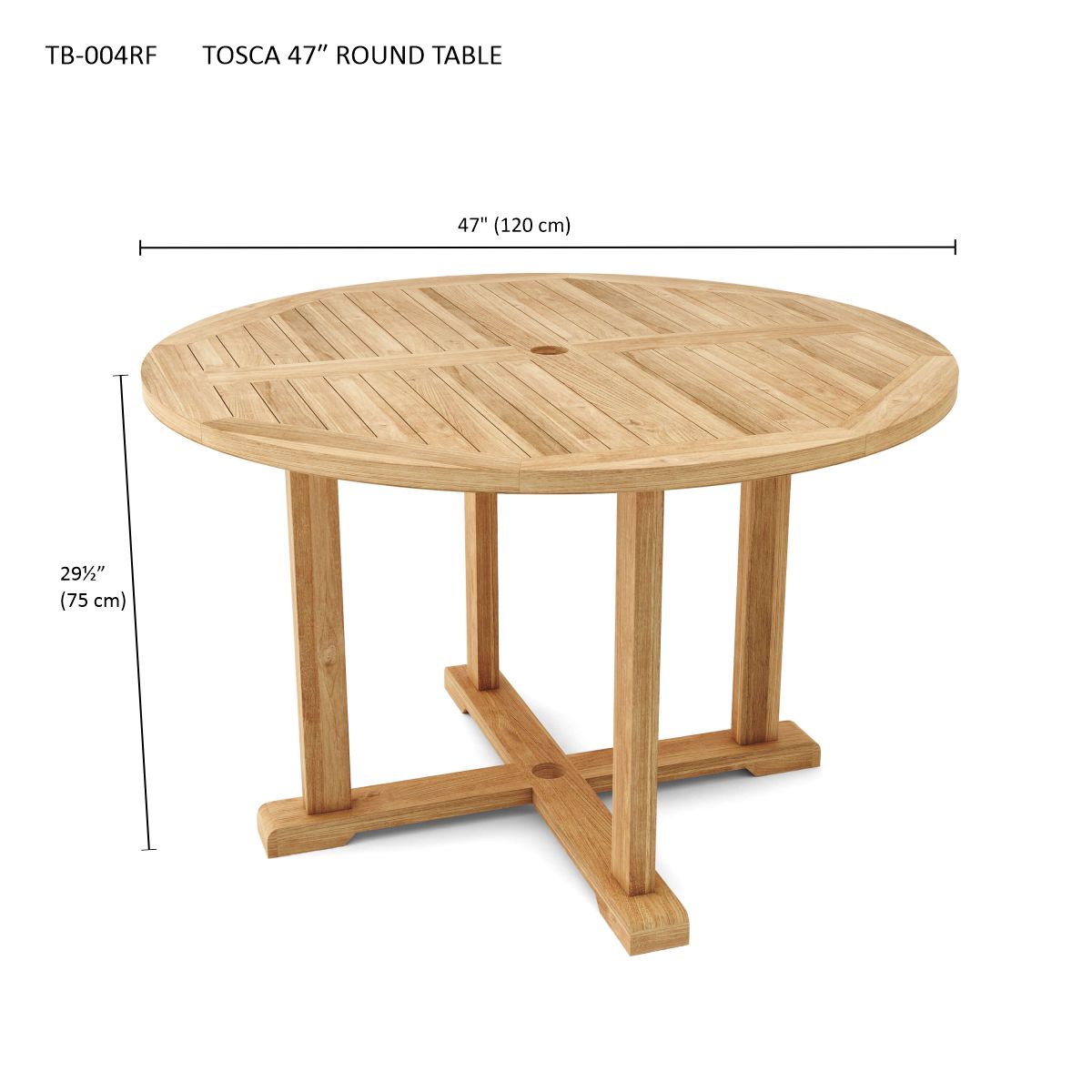 Wooden round table with dimensions on a white background