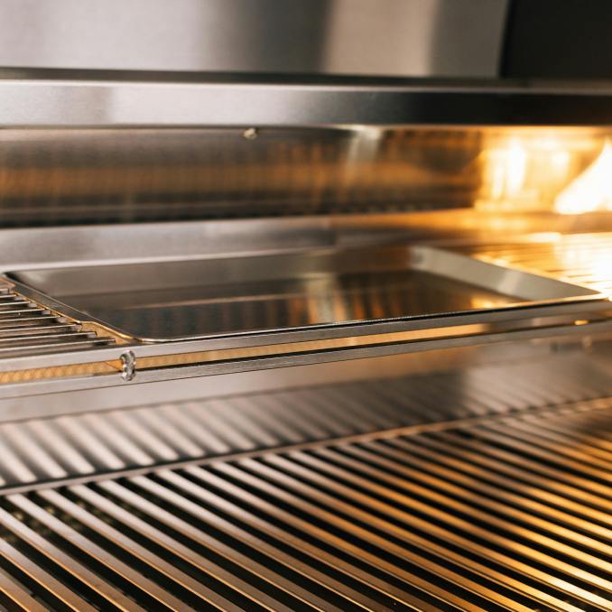 TrueFlame 32-Inch Built-In Gas Grill TF32 LED Rotisserie - open hood view image 2