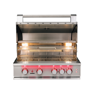 TrueFlame 32-Inch Built-In Gas Grill with Backlit LED Front Panel, Multi-Position Hood and Rotisserie Kit, Natural Gas or Liquid Propane - TF32