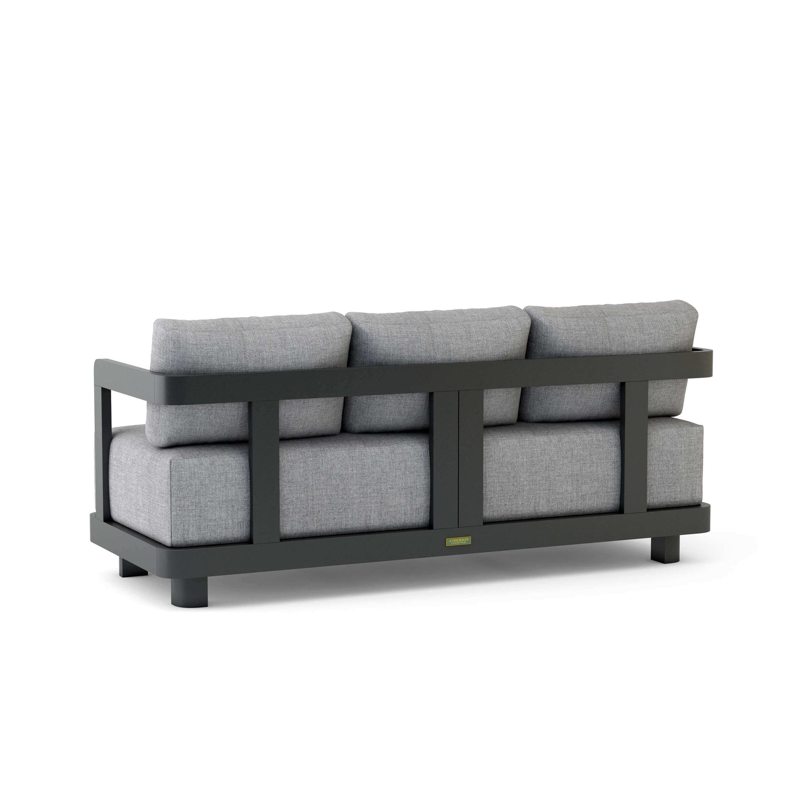 Gray sofa with black frame on a white background