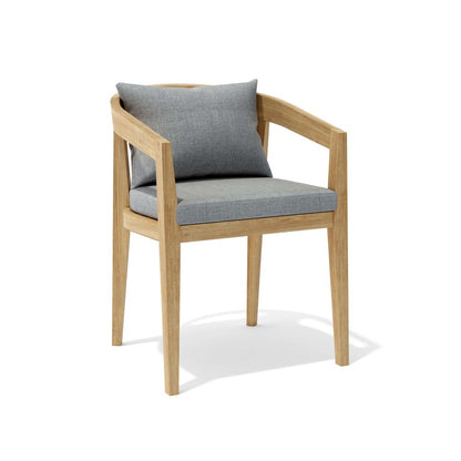 Wooden chair with gray cushions on a white background