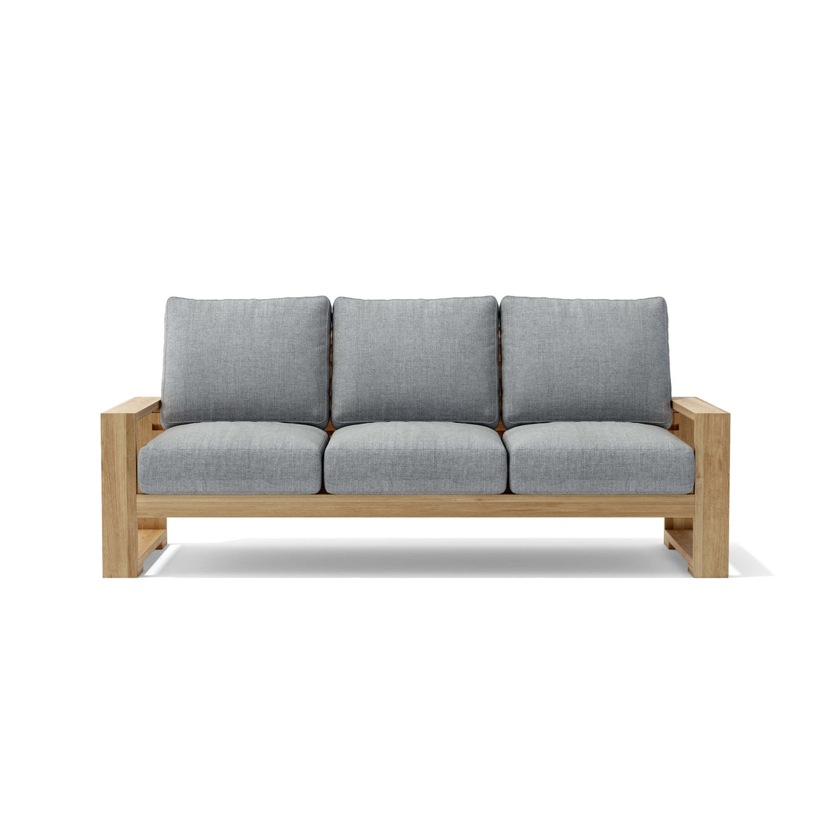 Anderson Teak Capistrano Deep Seating Sofa - side profile of teak outdoor sofa with cushions