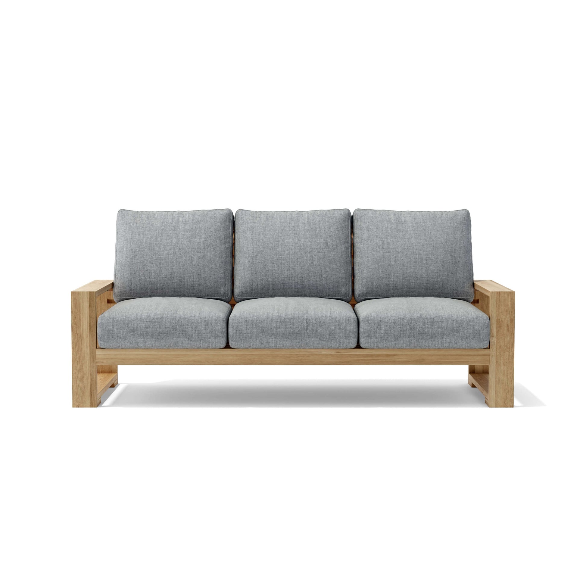 Anderson Teak Capistrano Deep Seating Sofa - side profile of teak outdoor sofa with cushions