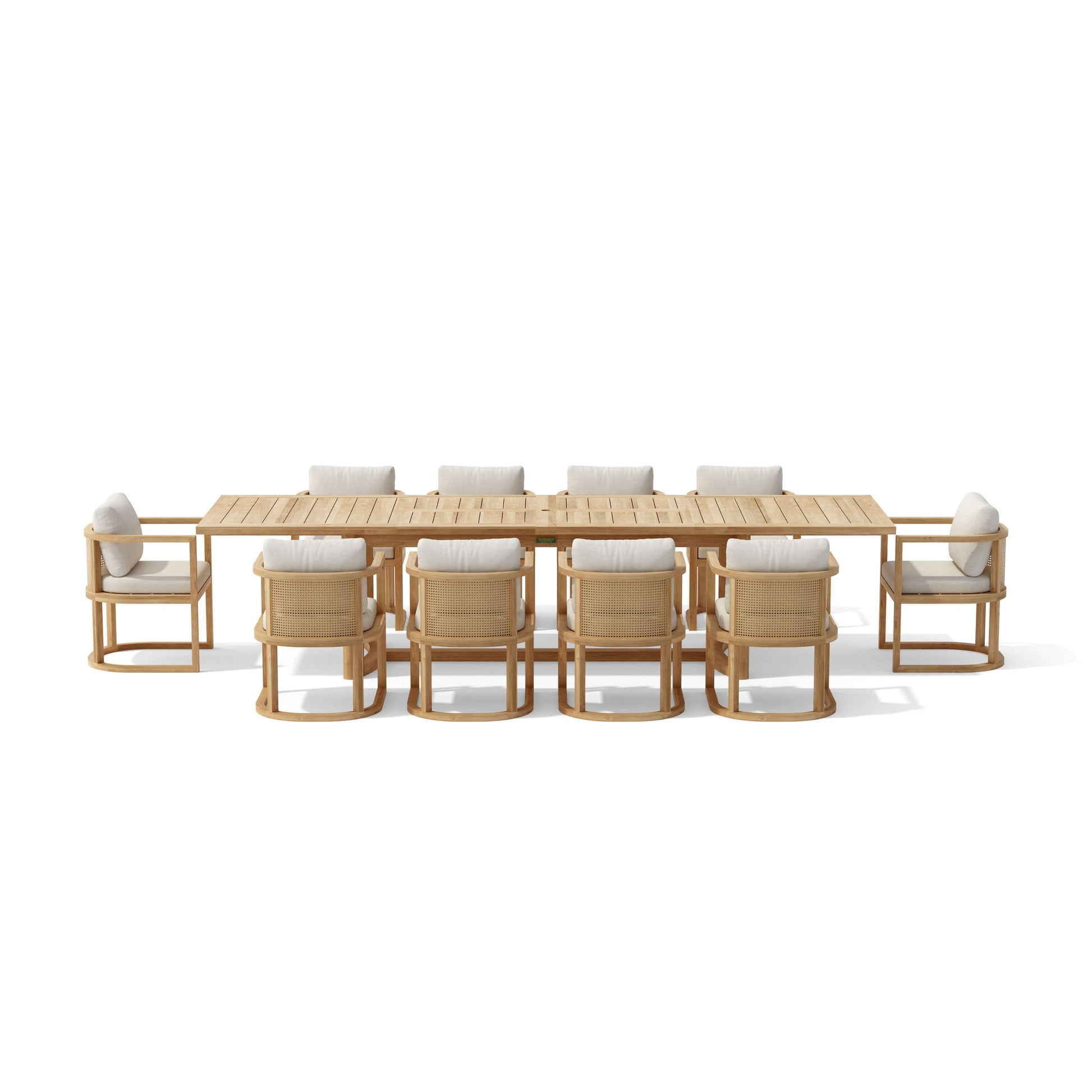 Anderson Teak Junus Dining Extension Table - table with chairs in outdoor dining scene