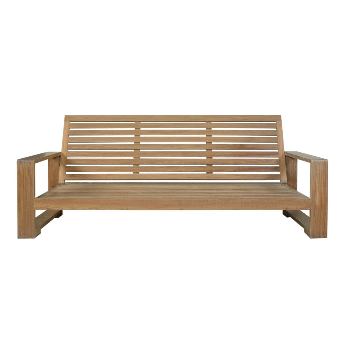 Anderson Teak Capistrano Deep Seating Sofa - rear view of teak outdoor 3-seat sofa design